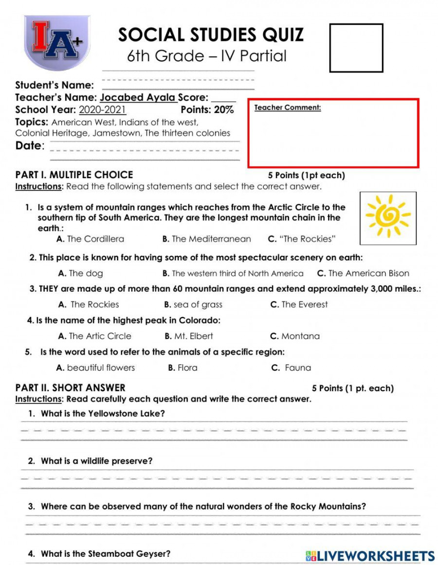 Social Studies th grade worksheet  Live Worksheets