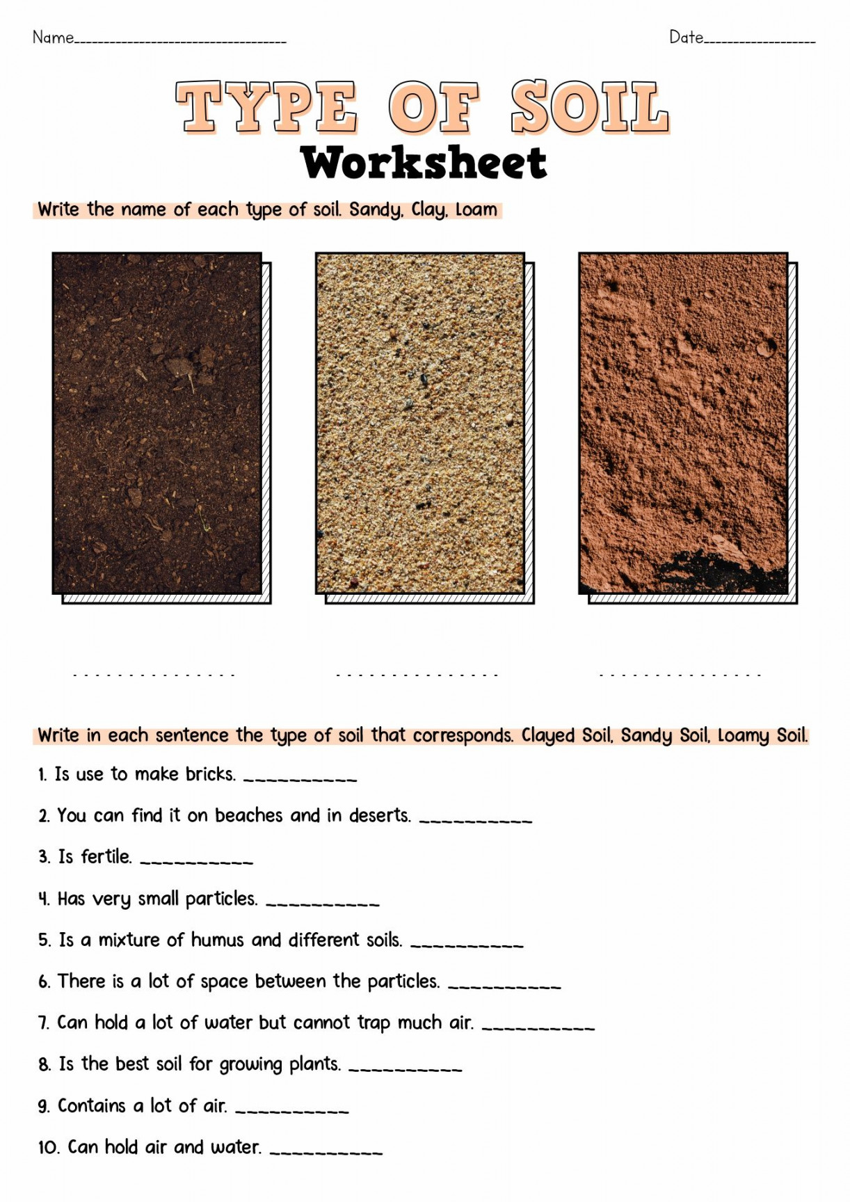 Soil Worksheets For rd Grade  Soil layers, Types of soil