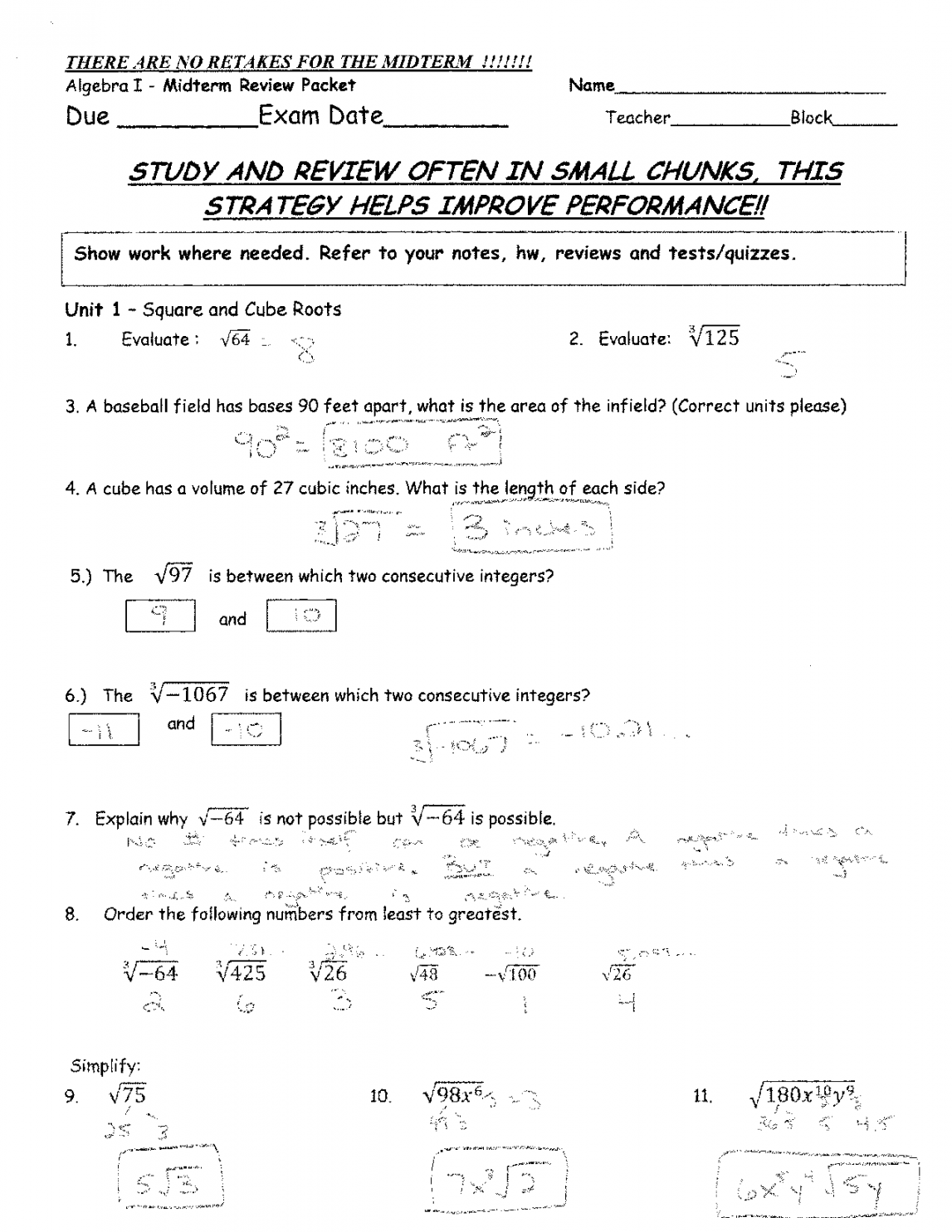 SOLUTION: Algebra  midterm exam review answers key - Studypool