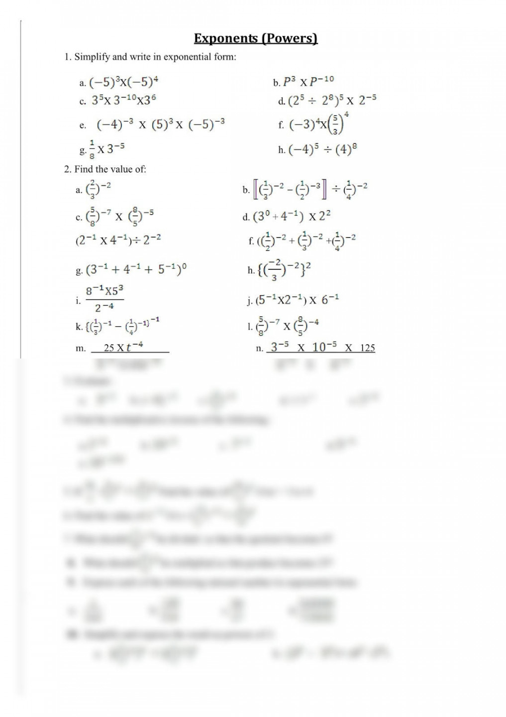 SOLUTION: Grade  math exponents worksheets printable worksheet
