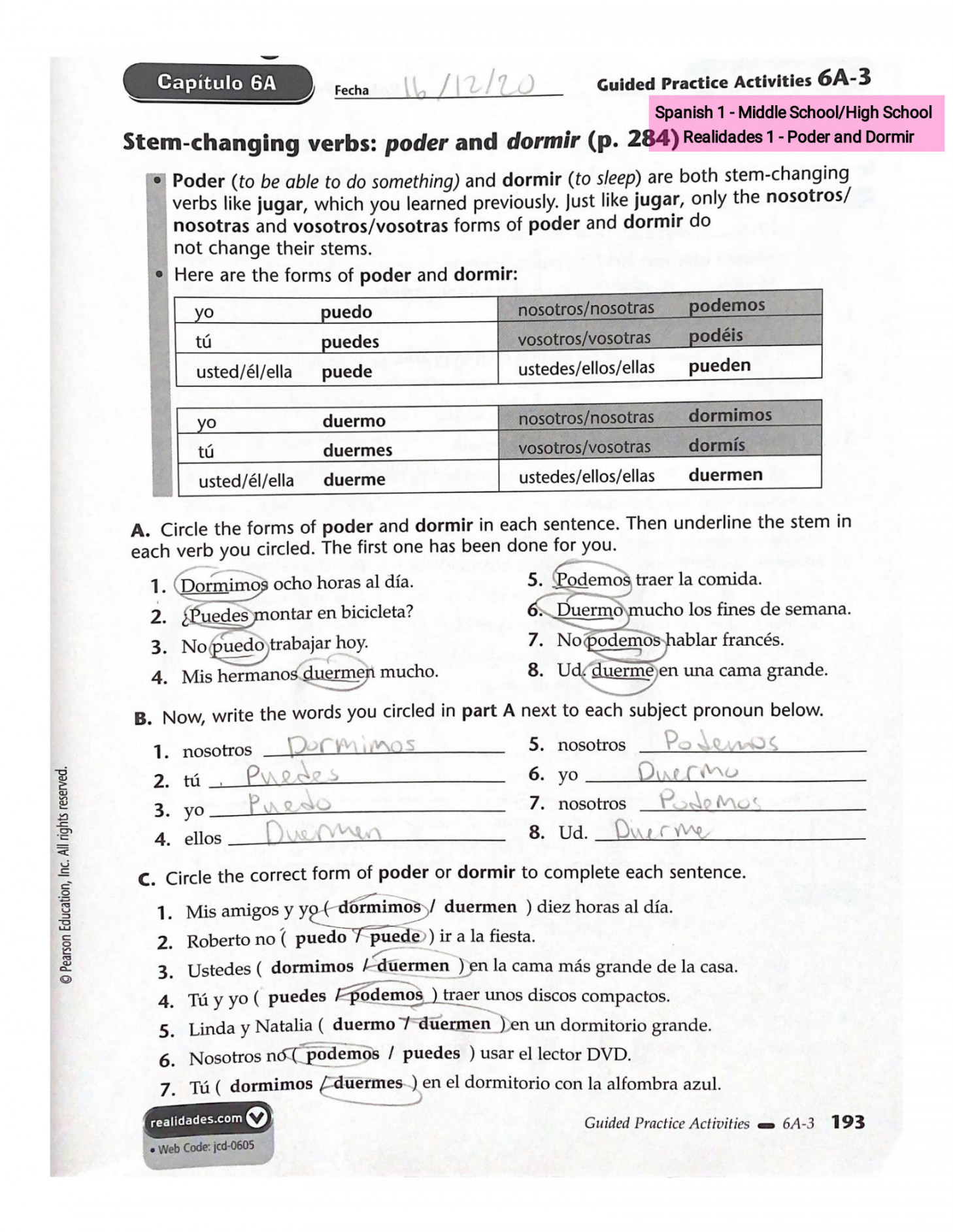 SOLUTION: Kami export stem changing verbs dormir and poder