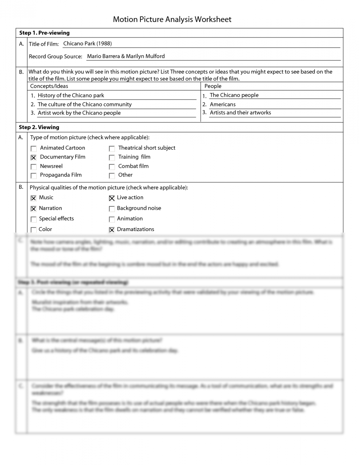 SOLUTION: Motion Picture Analysis Worksheet Former - Studypool