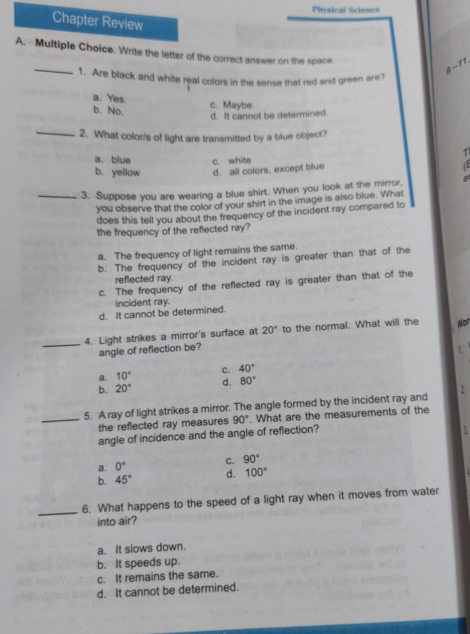 Solved Physical Science Chapter Review A. Multiple Choice.  Chegg