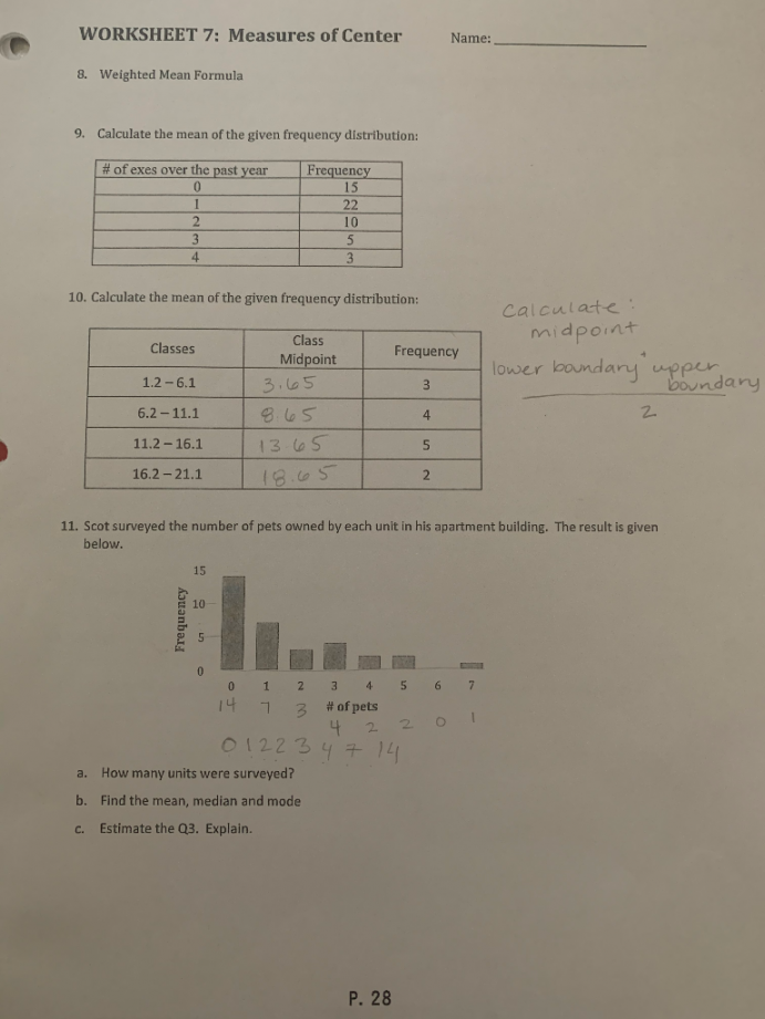 Solved WORKSHEET : Measures of Spread Name: Please fill in