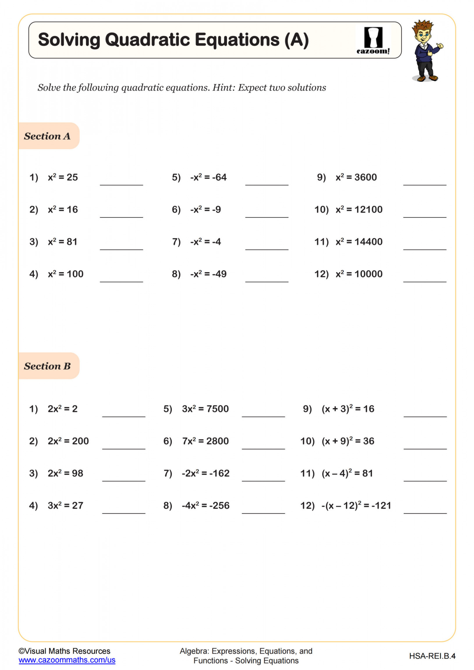 Solving Quadratic Equations (A) Worksheet  Fun and Engaging