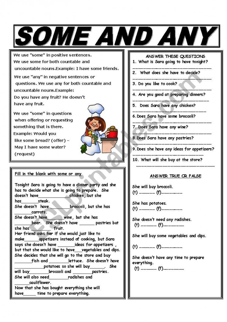 SOME AND ANY WITH ANSWER KEY - ESL worksheet by GIOVANNI