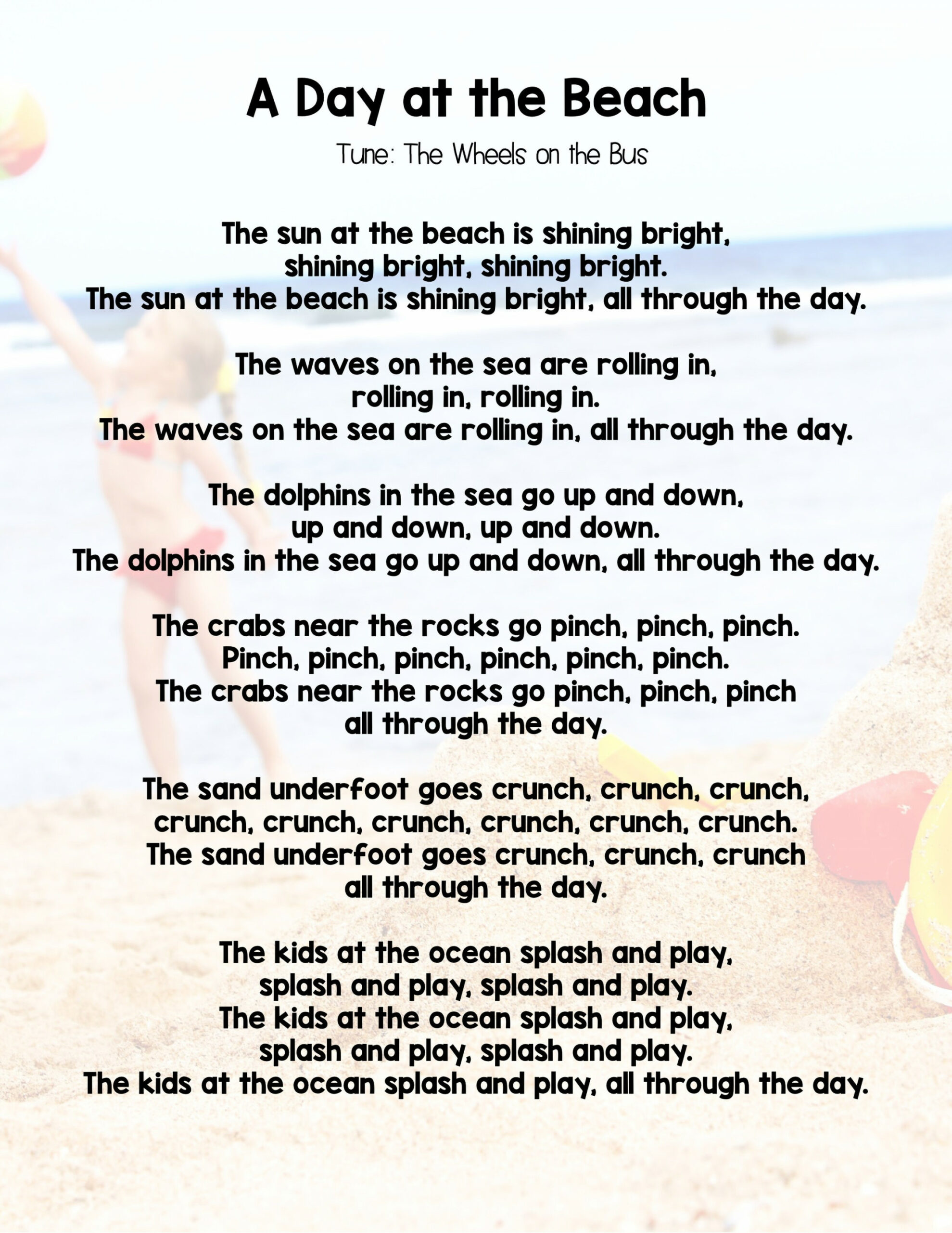 Songs and Finger Plays Ocean and Beach — Kindergarten Kiosk