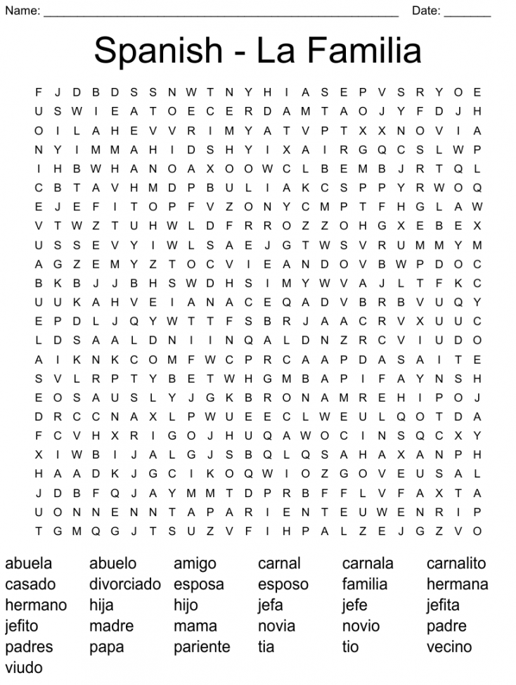 Spanish - La Familia Word Search - WordMint