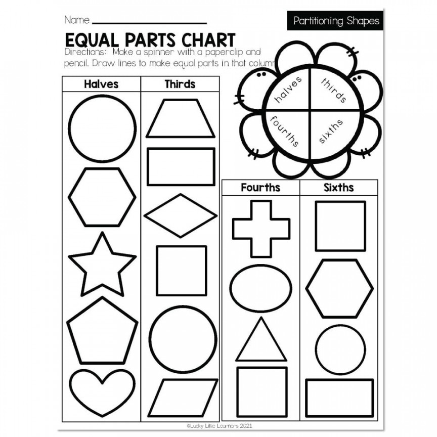 Spring - Early Finishers nd Grade - Math - Partitioning Shapes - Equal  Parts Chart