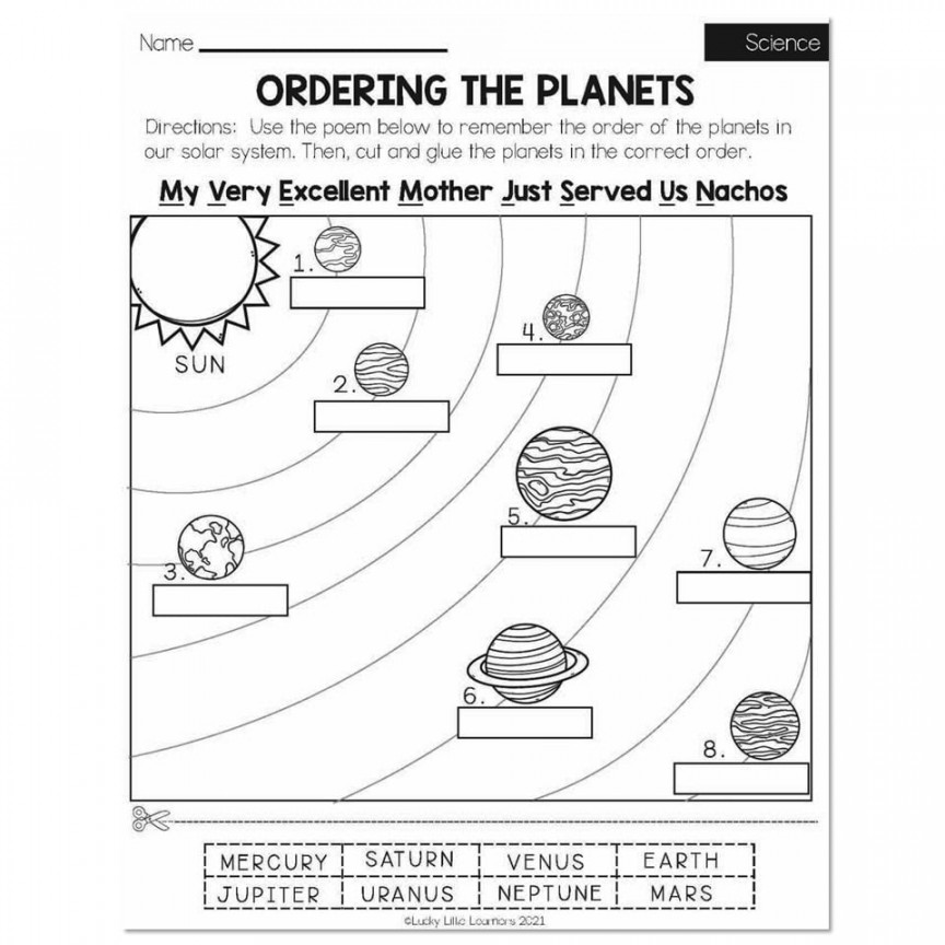 Spring - Early Finishers nd Grade - Science - Ordering the Planets