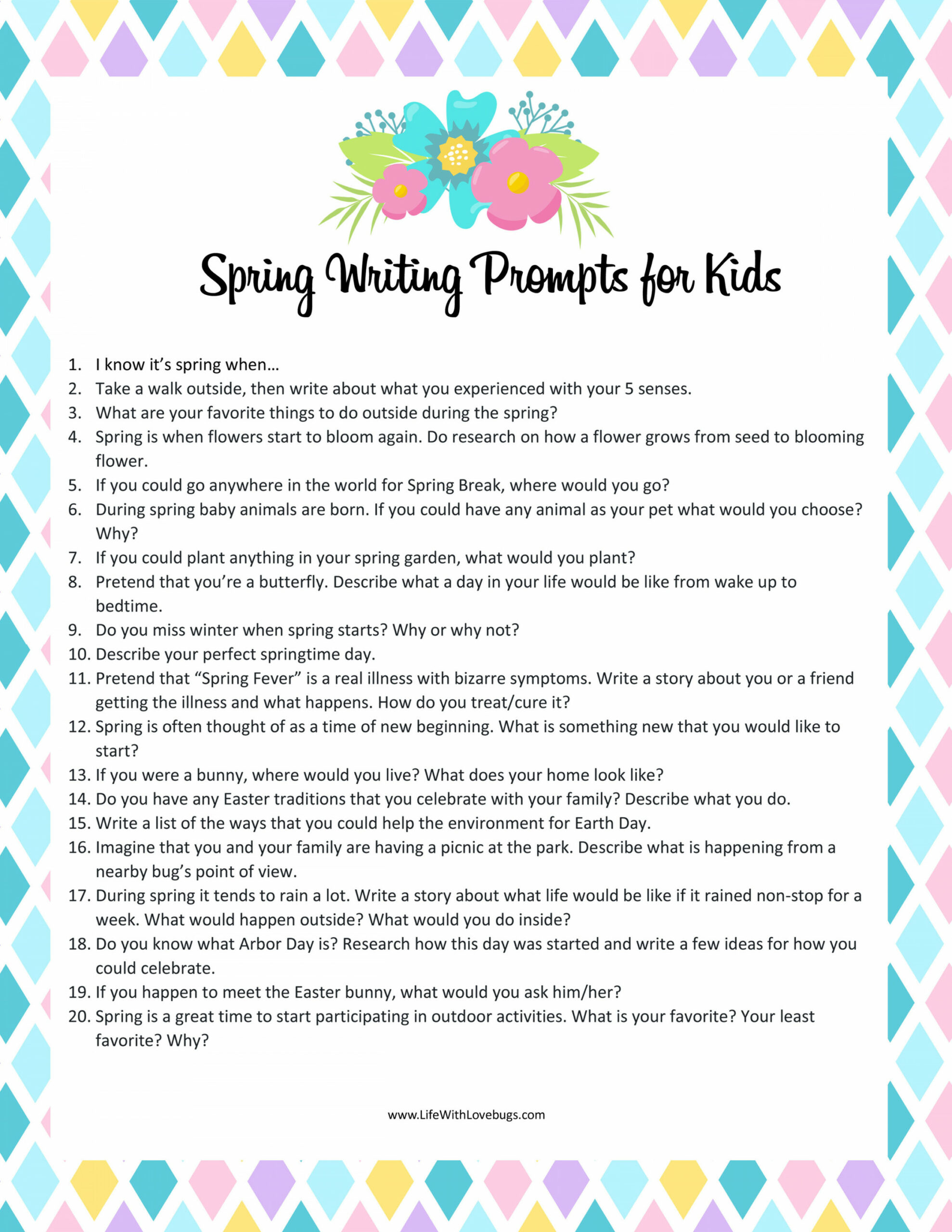 Spring Writing Prompts for Kids - Life With Lovebugs