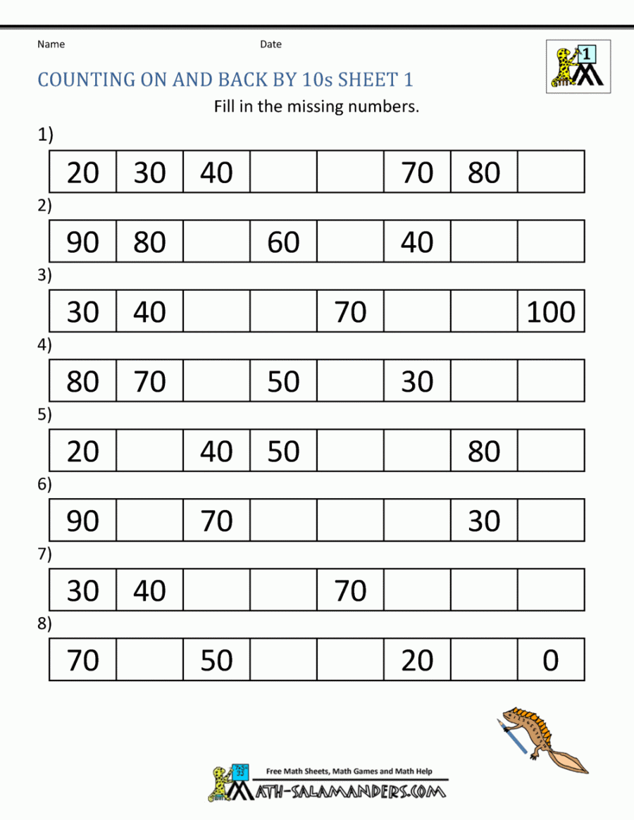 st Grade Math Worksheets Counting by s and 0s