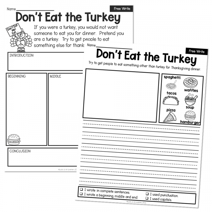 st Grade November Writing Pages - Free Write - Don