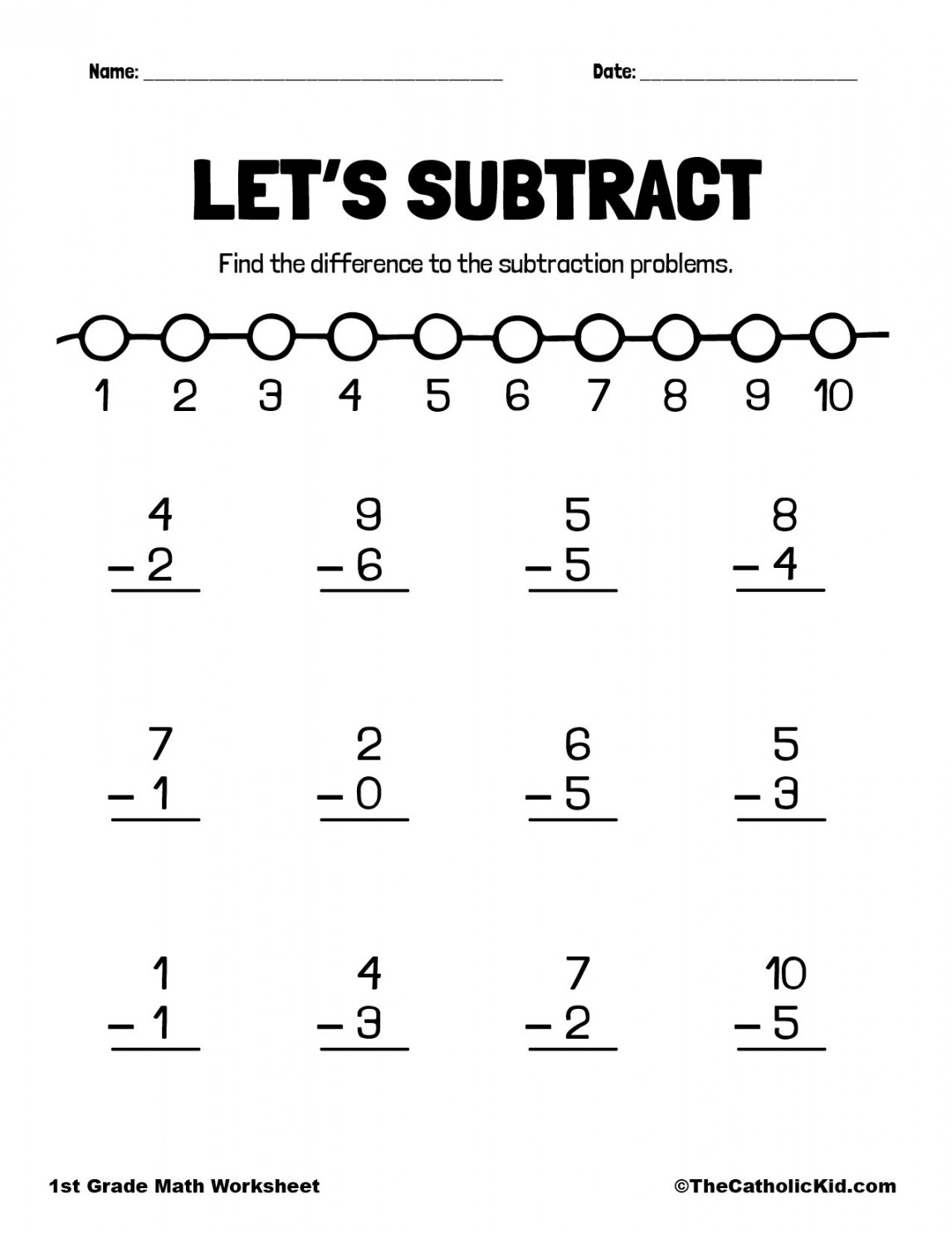 st Grade Subtraction Catholic Worksheets - TheCatholicKid