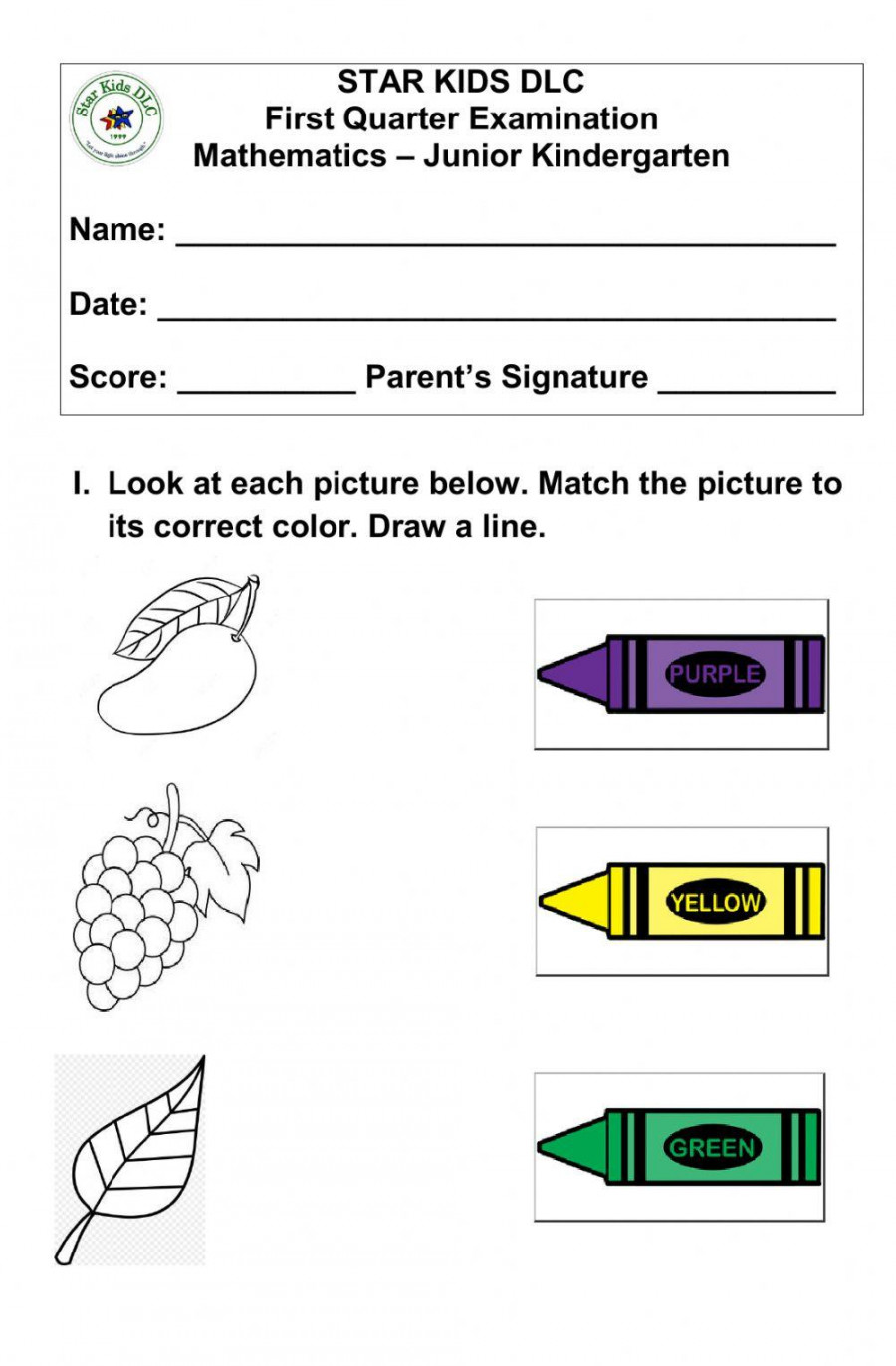 Kindergarten 1st Quarter Exam – Printable PDF Template