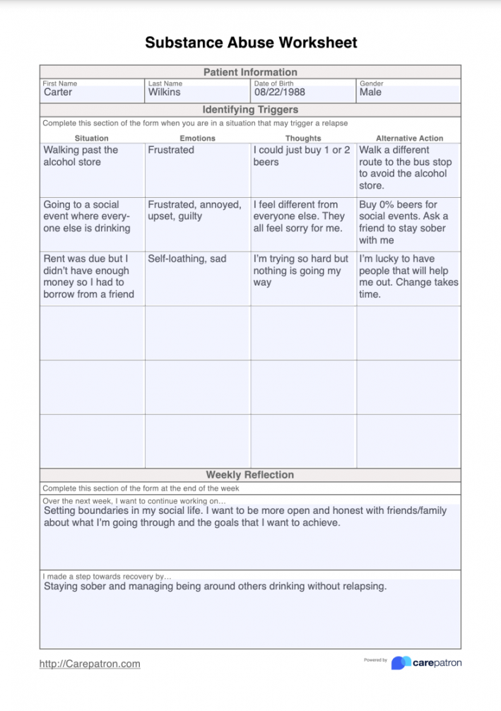 Substance Abuse Worksheet & Example  Free PDF Download