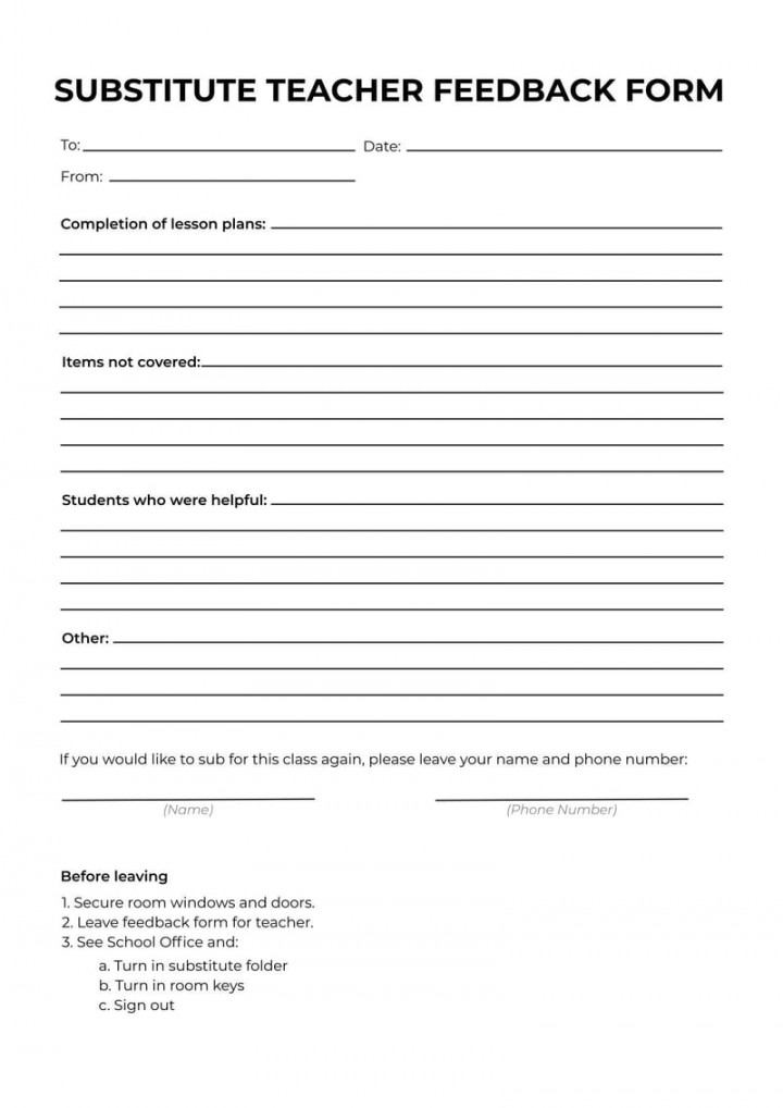 Substitute Teacher Feedback Template  Fill and sign online with Lumin