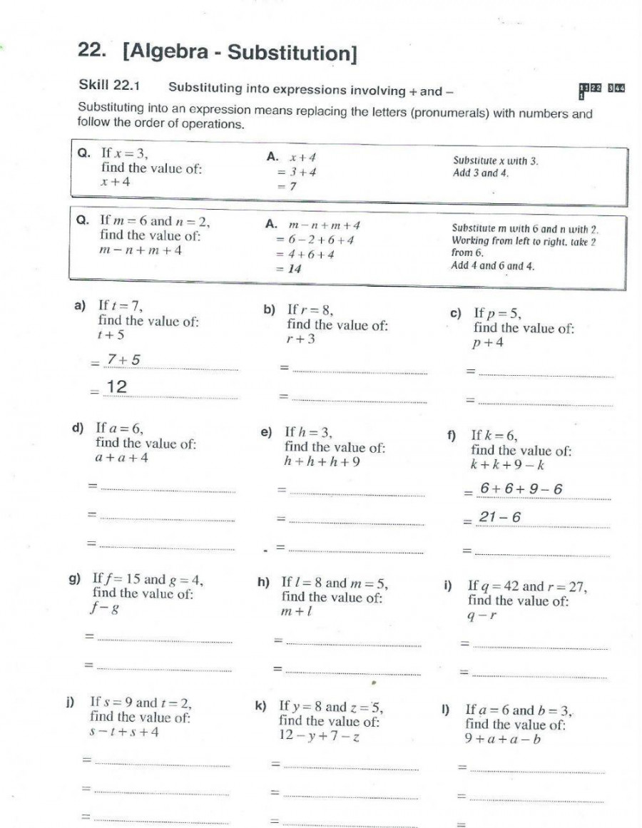 Substitution in Algebraic Expressions worksheet  Live Worksheets