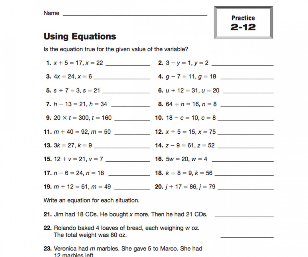 th Grade Algebra Worksheets