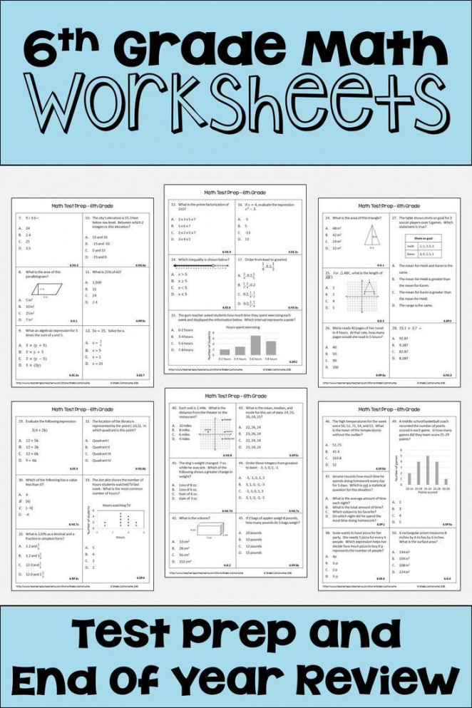 th Grade Math Review Worksheets  Math test prep, Math review