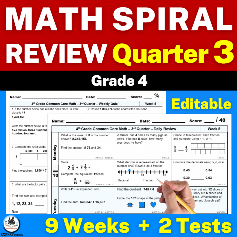 th Grade Math Spiral Review Worksheets - Quarter   Made By Teachers