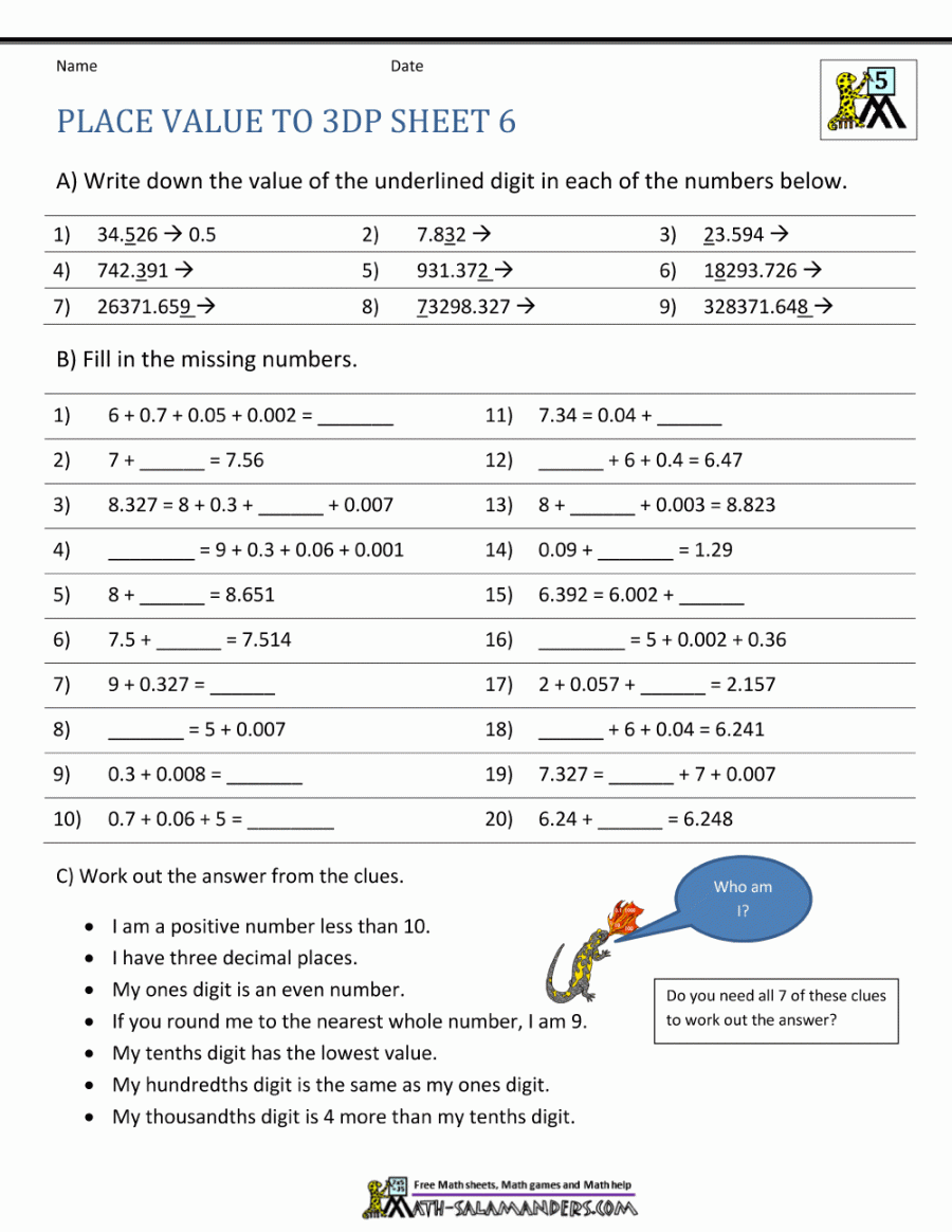 th Grade Place Value Worksheets