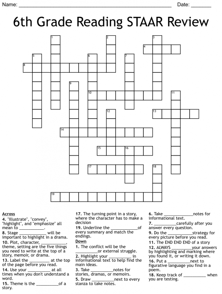 th Grade Reading STAAR Review Crossword - WordMint