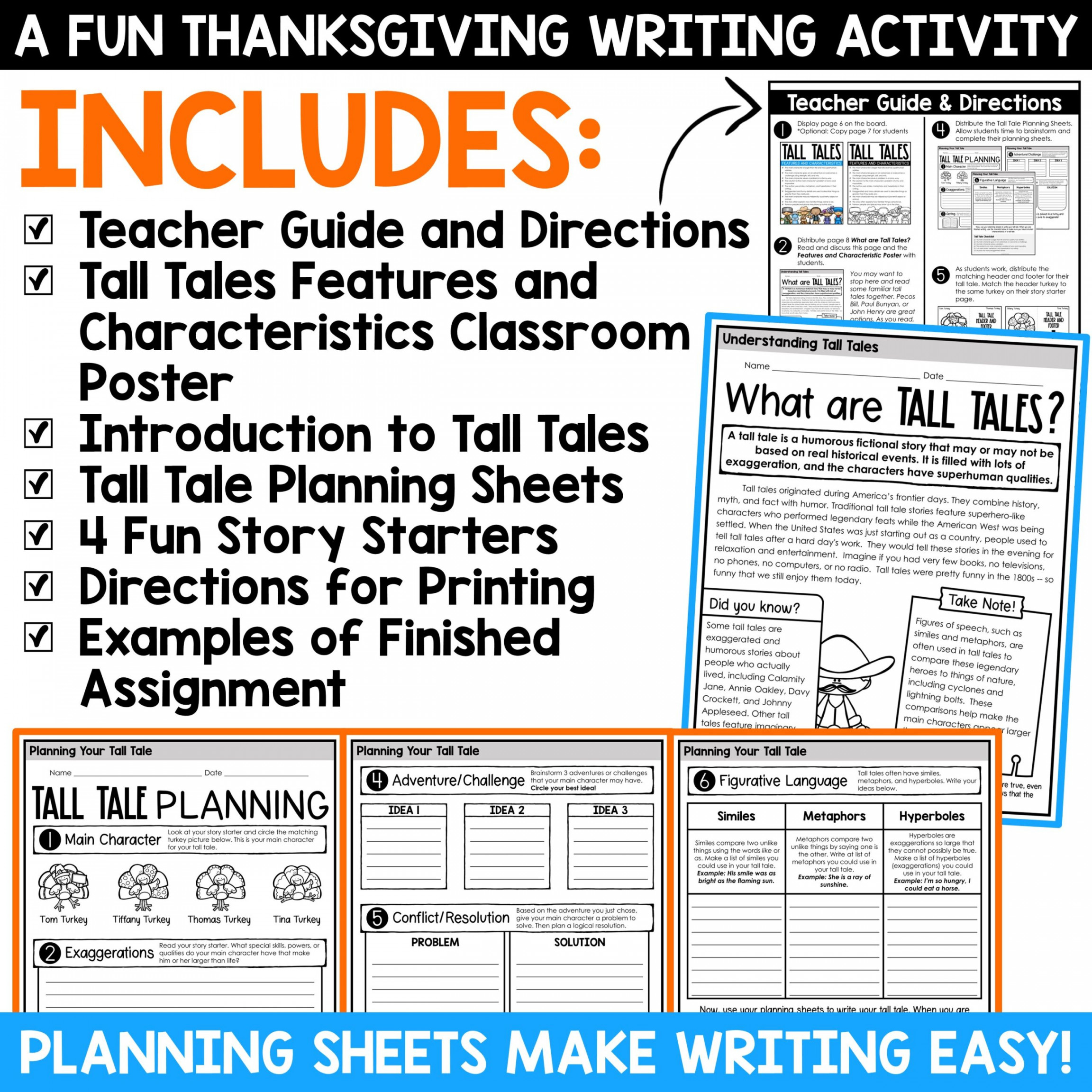 Thanksgiving Writing Activities Tall Tales Fall November Writing