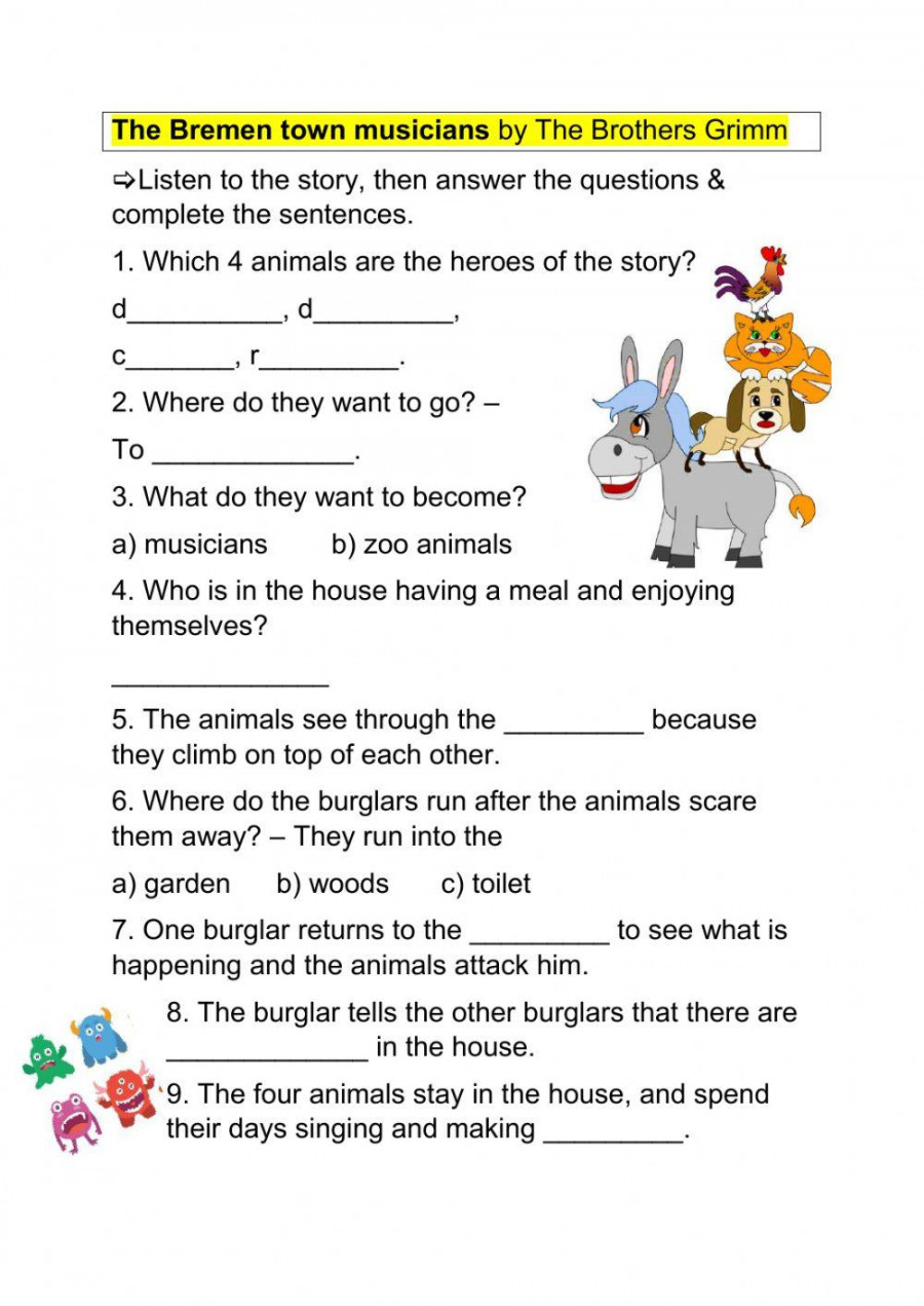 The Bremen town musicians - worksheet worksheet  Live Worksheets