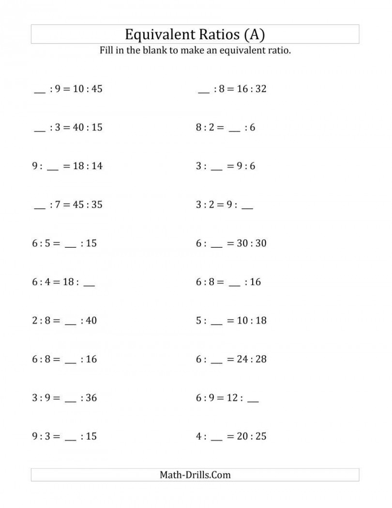 The Equivalent Ratios with Blanks (Old) Math Worksheet from the