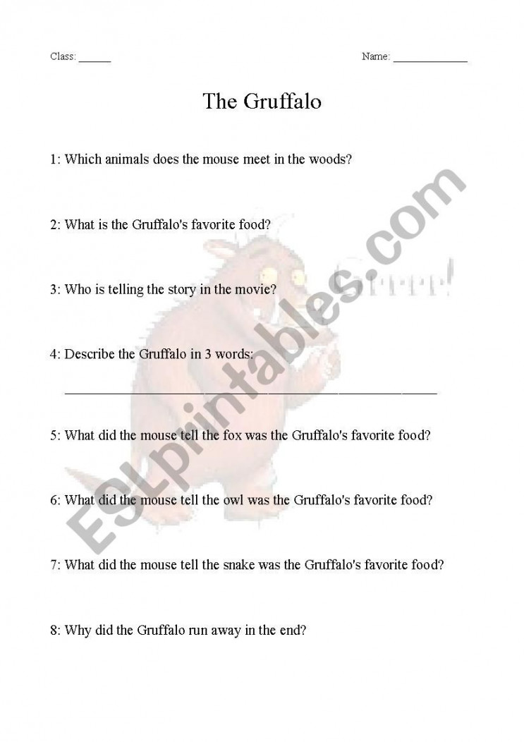 The Gruffalo - comprehension questions - ESL worksheet by Kari