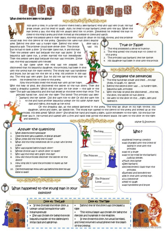 The Lady or the Tiger reading for de: English ESL worksheets pdf