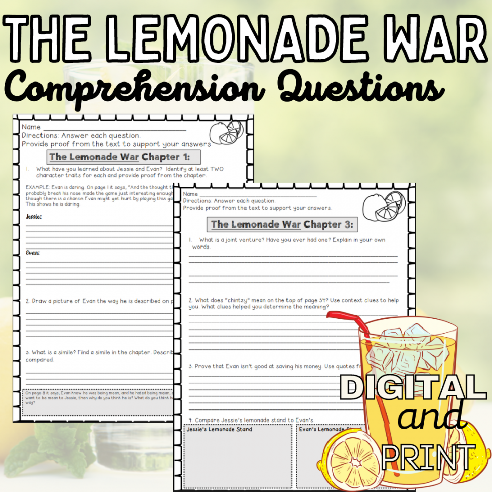 The Lemonade War Novel Study Digital & Print Comprehension quest & teacher  plans