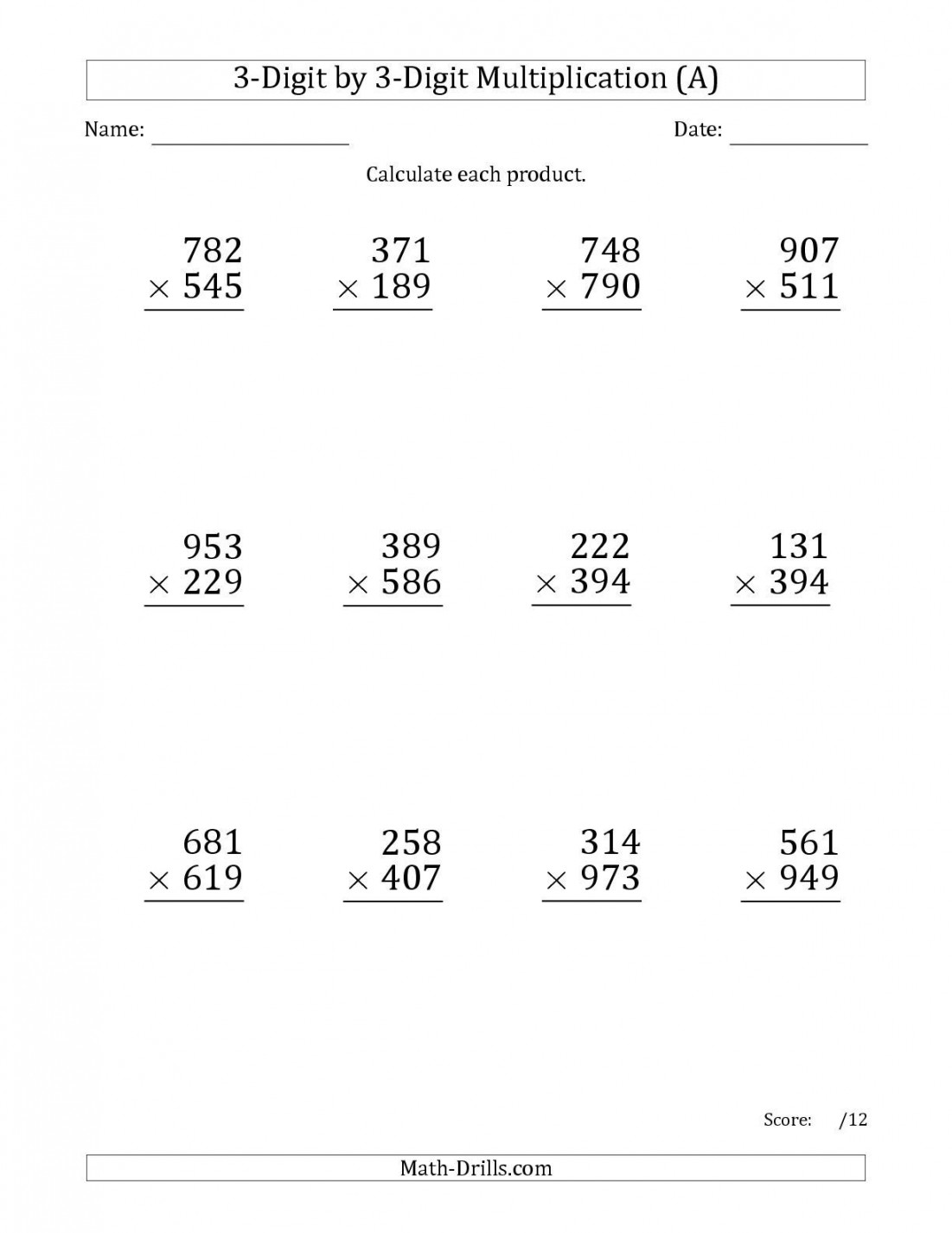 The Multiplying -Digit by -Digit Numbers (Large Print) (A) math