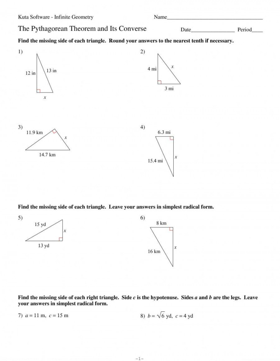 The Pythagorean Theorem and Its Converse online exercise for