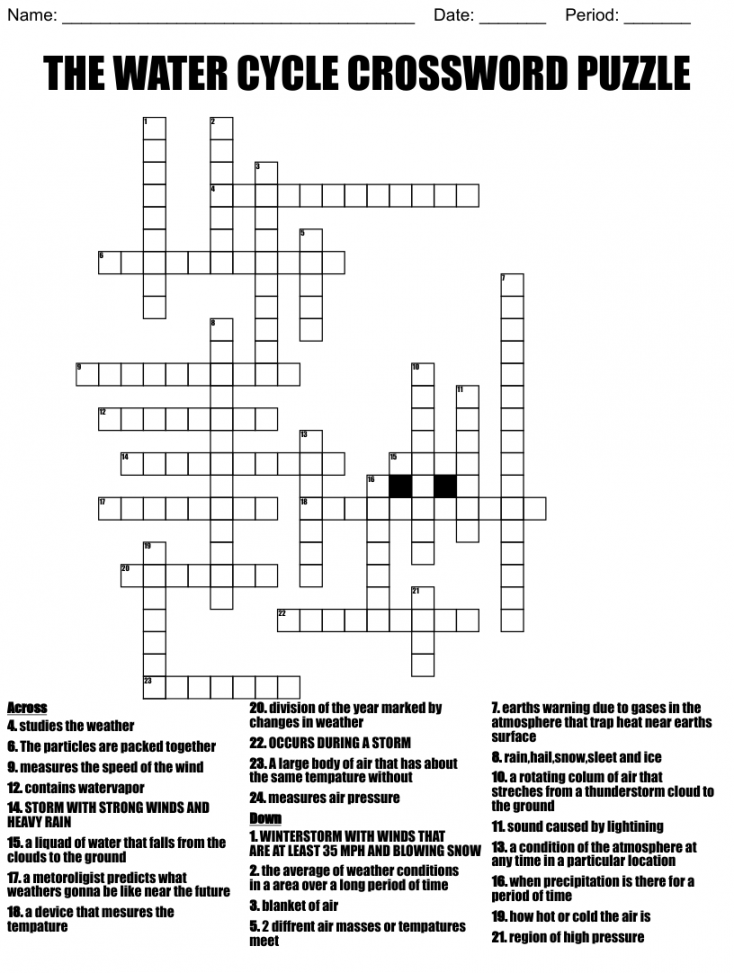 THE WATER CYCLE CROSSWORD PUZZLE - WordMint