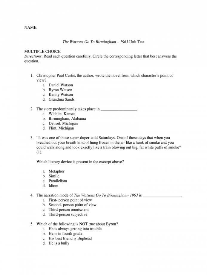 The Watsons Go To Birmingham Questions And Answers Pdf - Fill