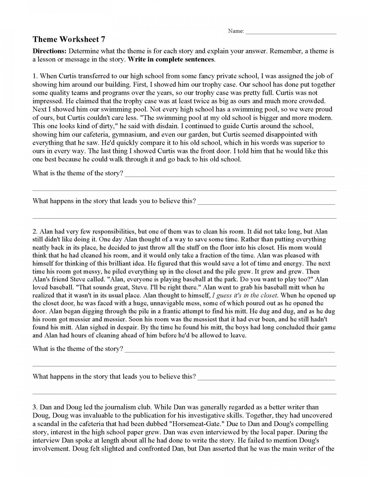 Theme Worksheets  Ereading Worksheets