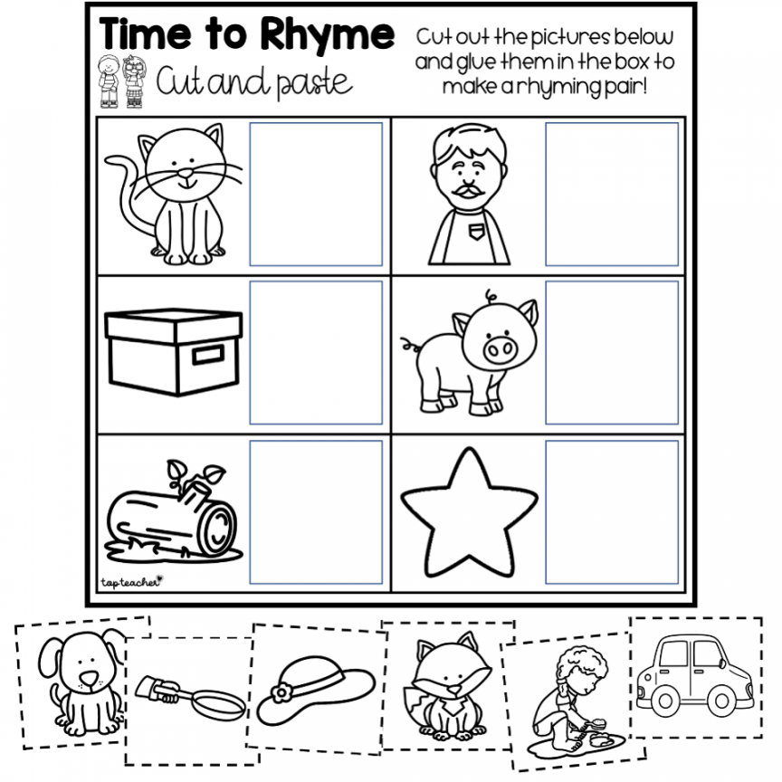 Time to Rhyme: Cut and Paste Worksheets – Top Teacher