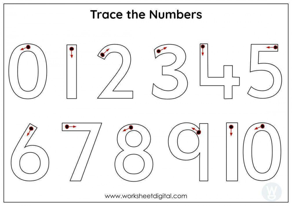 Tracing Number  to 1 - Worksheet Digital