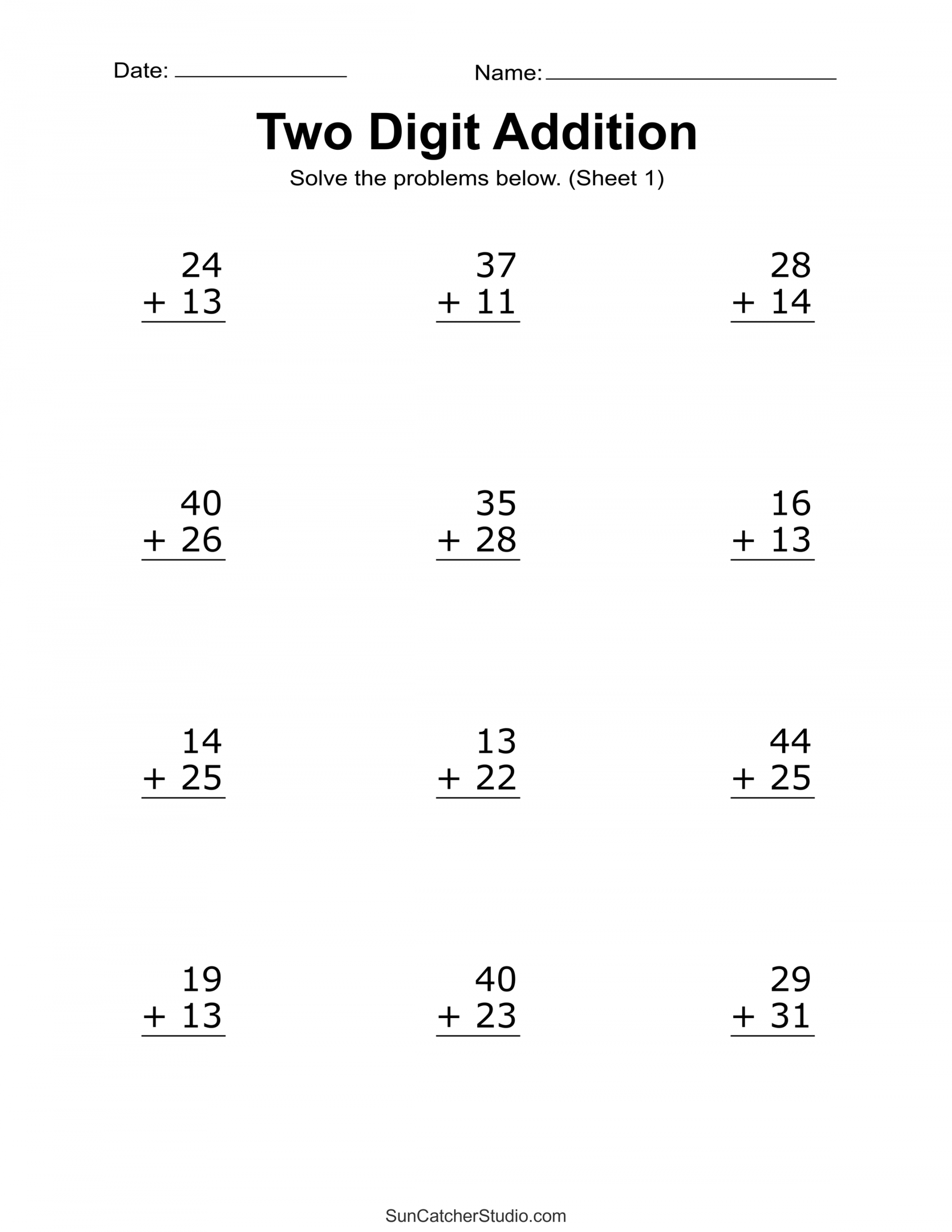 Two Digit Addition Worksheets (Printable -Digit Problems) – DIY