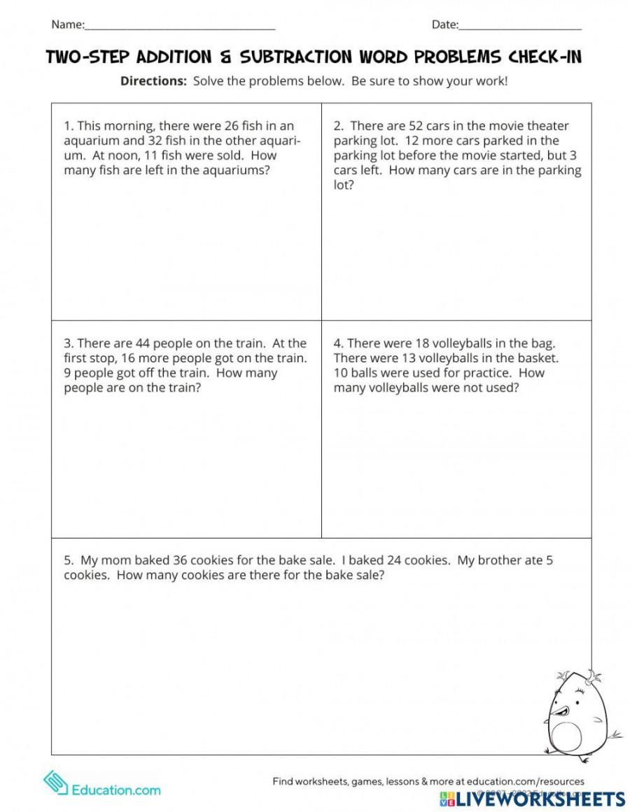 Two-Step Addition & Subtraction Word Problems worksheet  Live