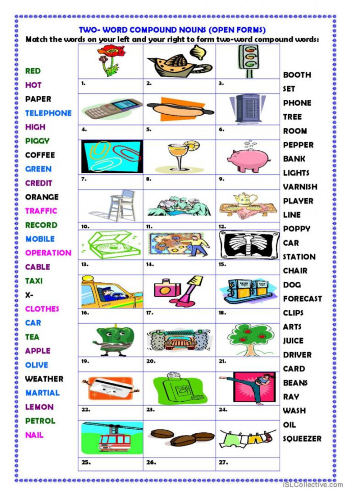 Two-word compound words (open forms): English ESL worksheets pdf & doc