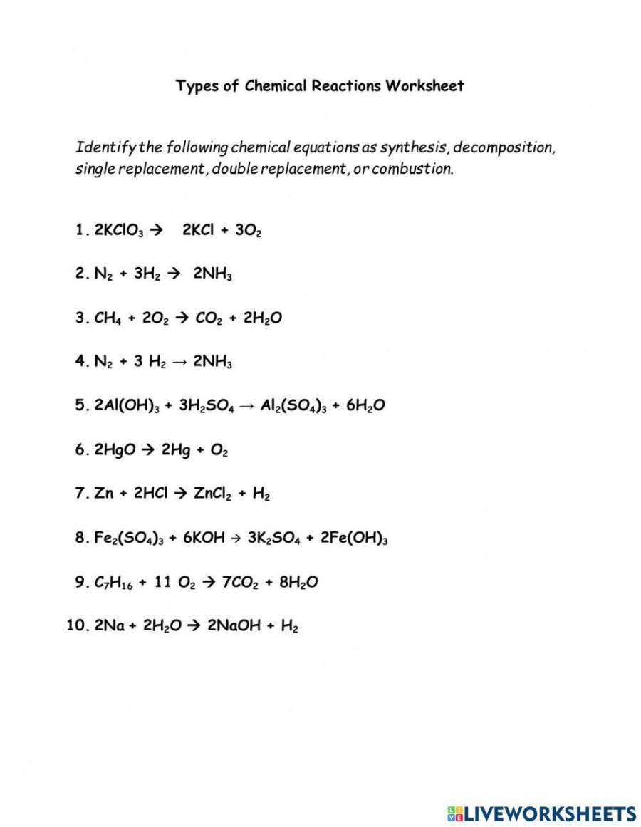 Types of Chemical Equations Worksheet worksheet  Live Worksheets