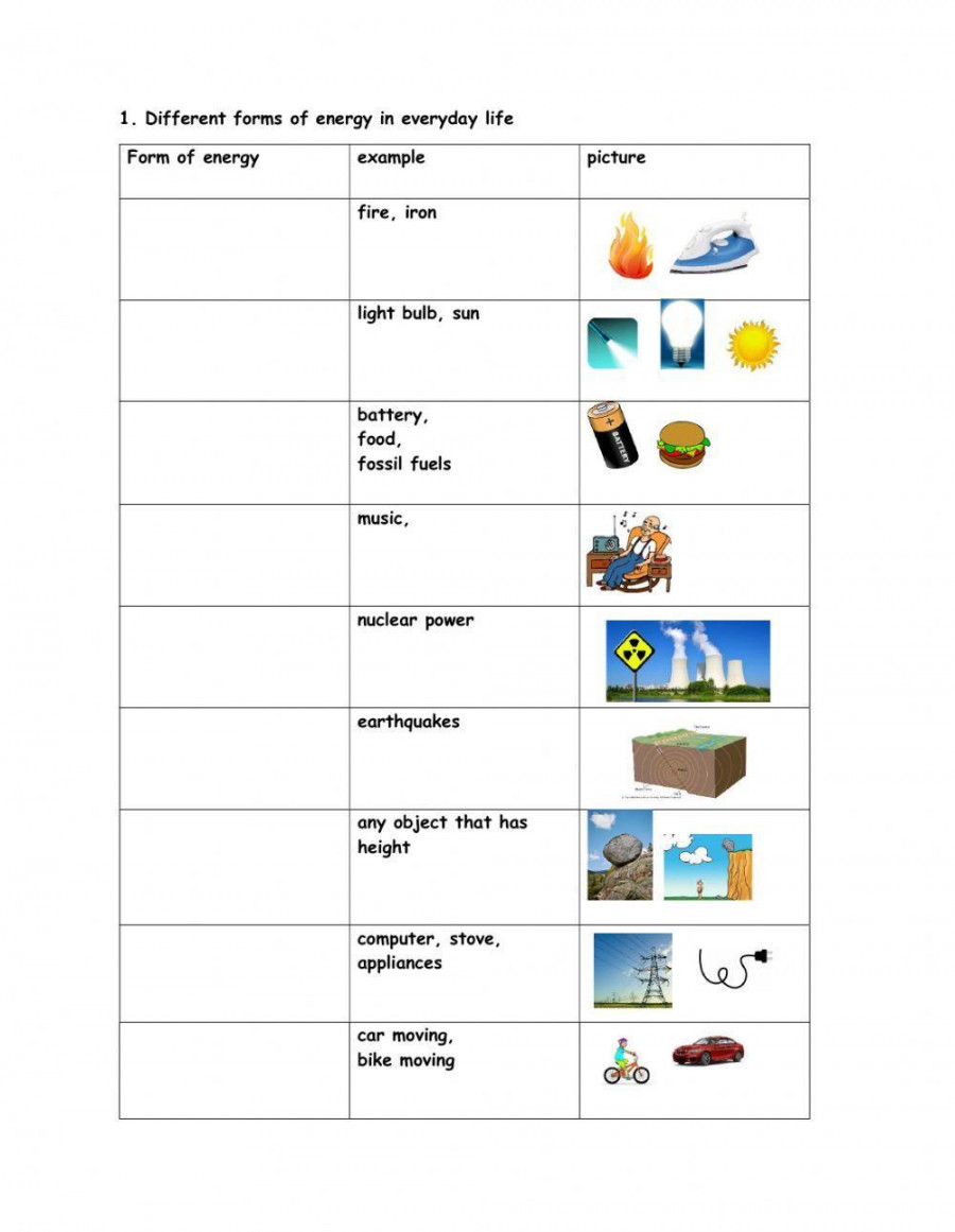 Types of Energy online activity for   Live Worksheets