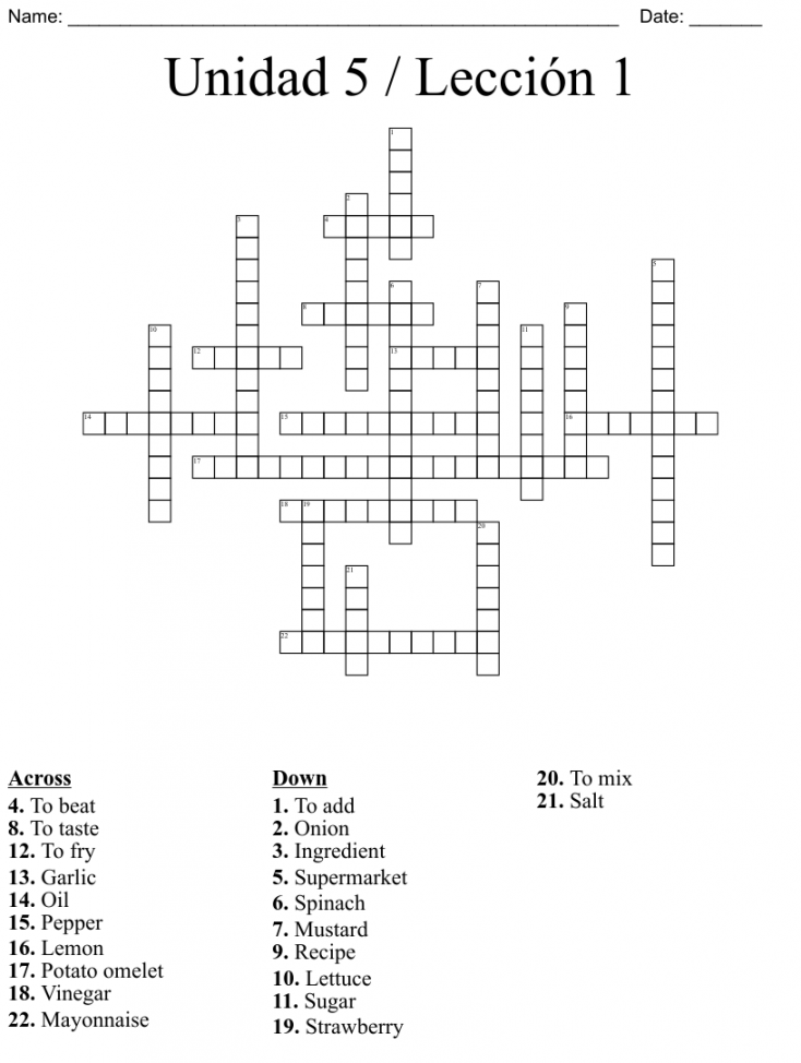 Unidad  / Lección  Crossword - WordMint