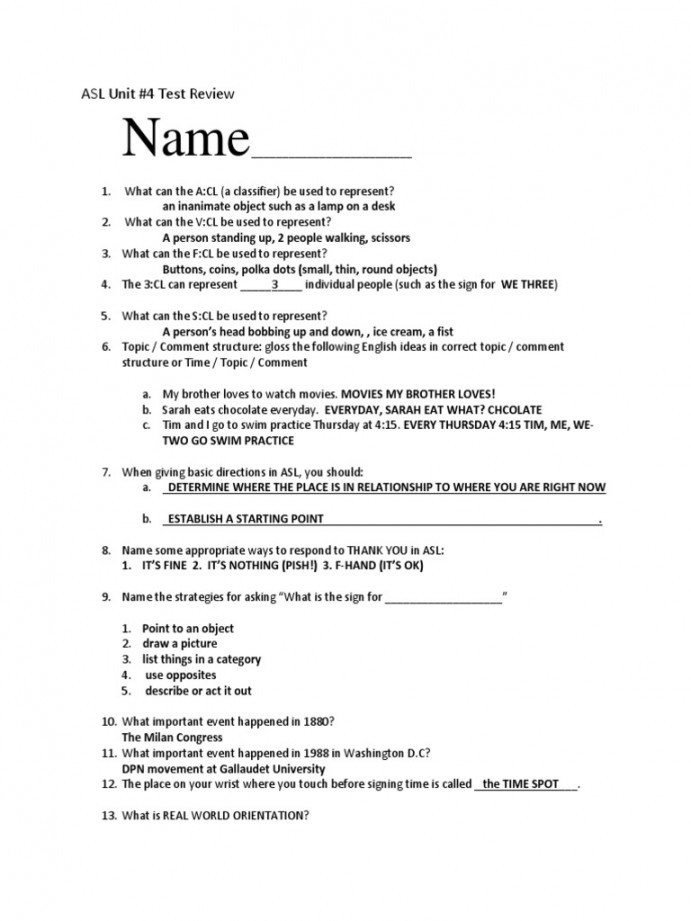 Unit  Review Sheet Answer Key  PDF  Hearing Loss  Sign Language