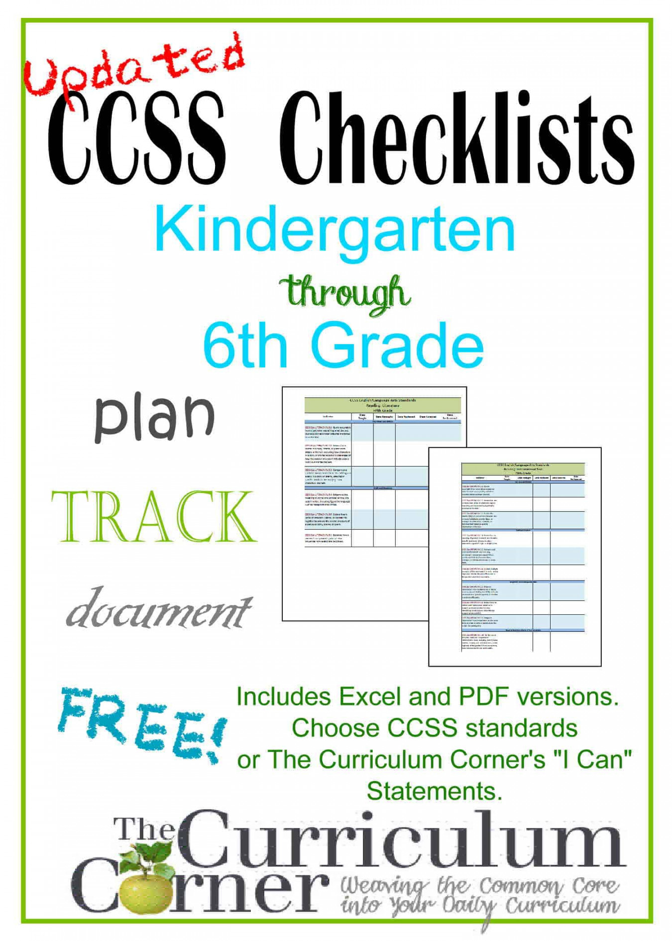 Updated Common Core & "I Can" Checklists - The Curriculum Corner