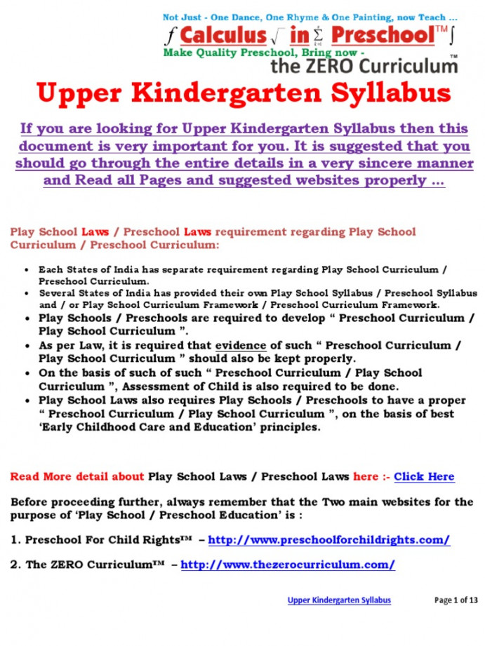 Upper Kindergarten Syllabus PDF  PDF  Preschool  Kindergarten