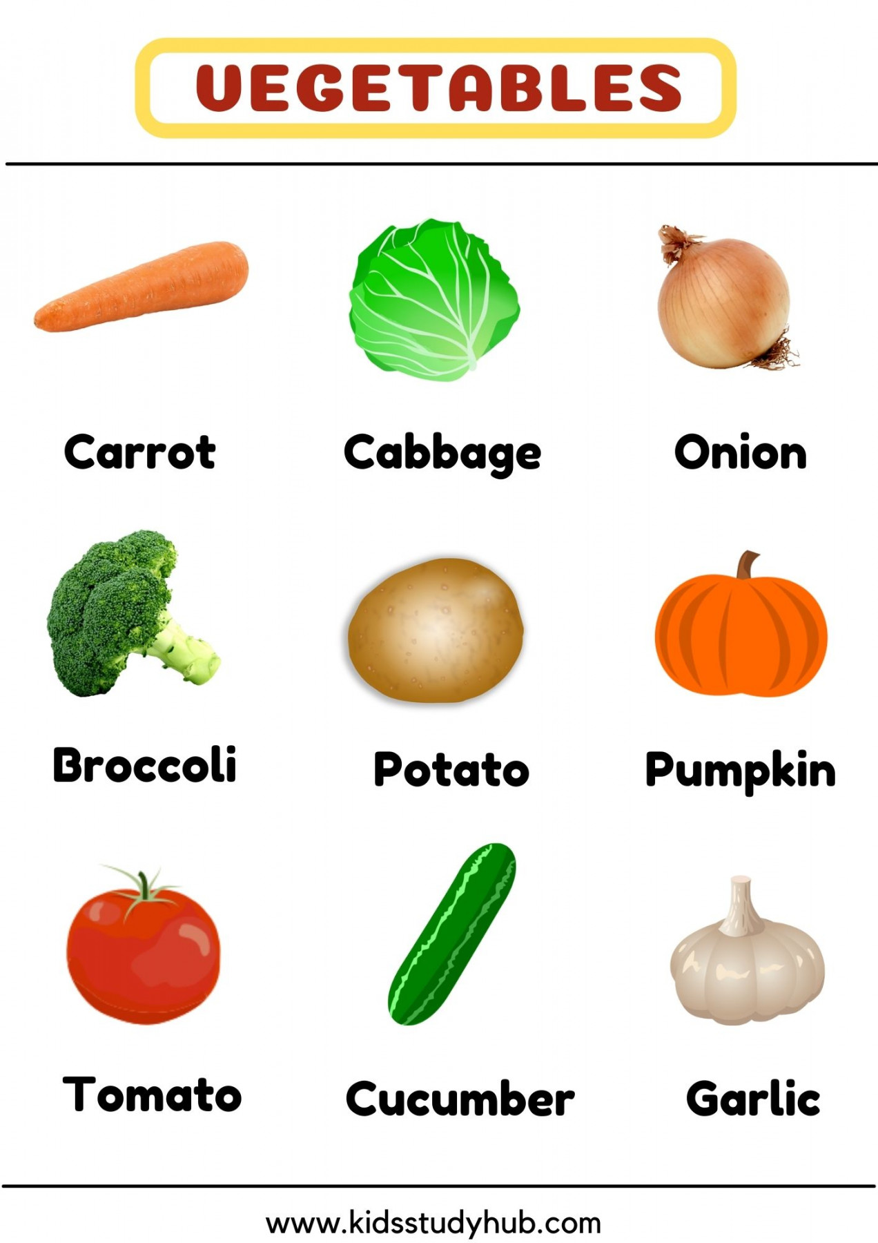 Vegetables Chart and Worksheets